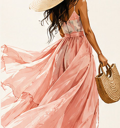 Illustration of a flowing pink dress
